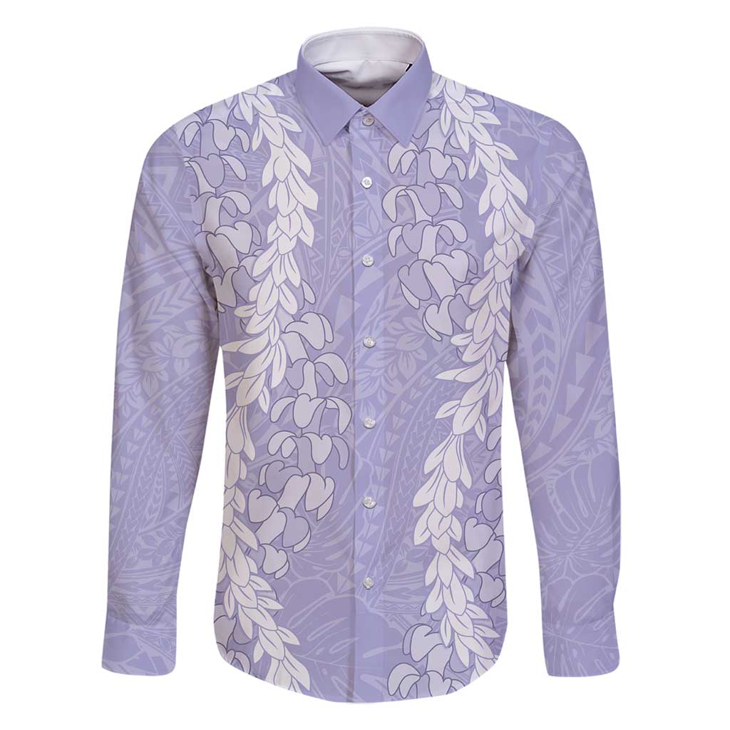 Puakenikeni and Maile Lei Family Matching Tank Maxi Dress and Hawaiian Shirt Purple Double Strand Lei LT9 Dad's Shirt - Long Sleeve Purple - Polynesian Pride