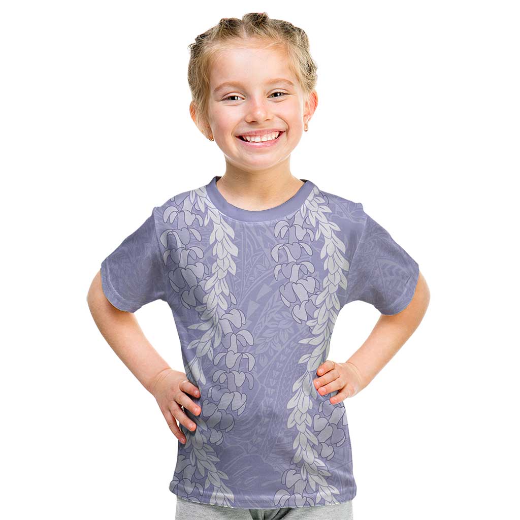 Puakenikeni and Maile Lei Kid T Shirt Purple Double Strand Lei