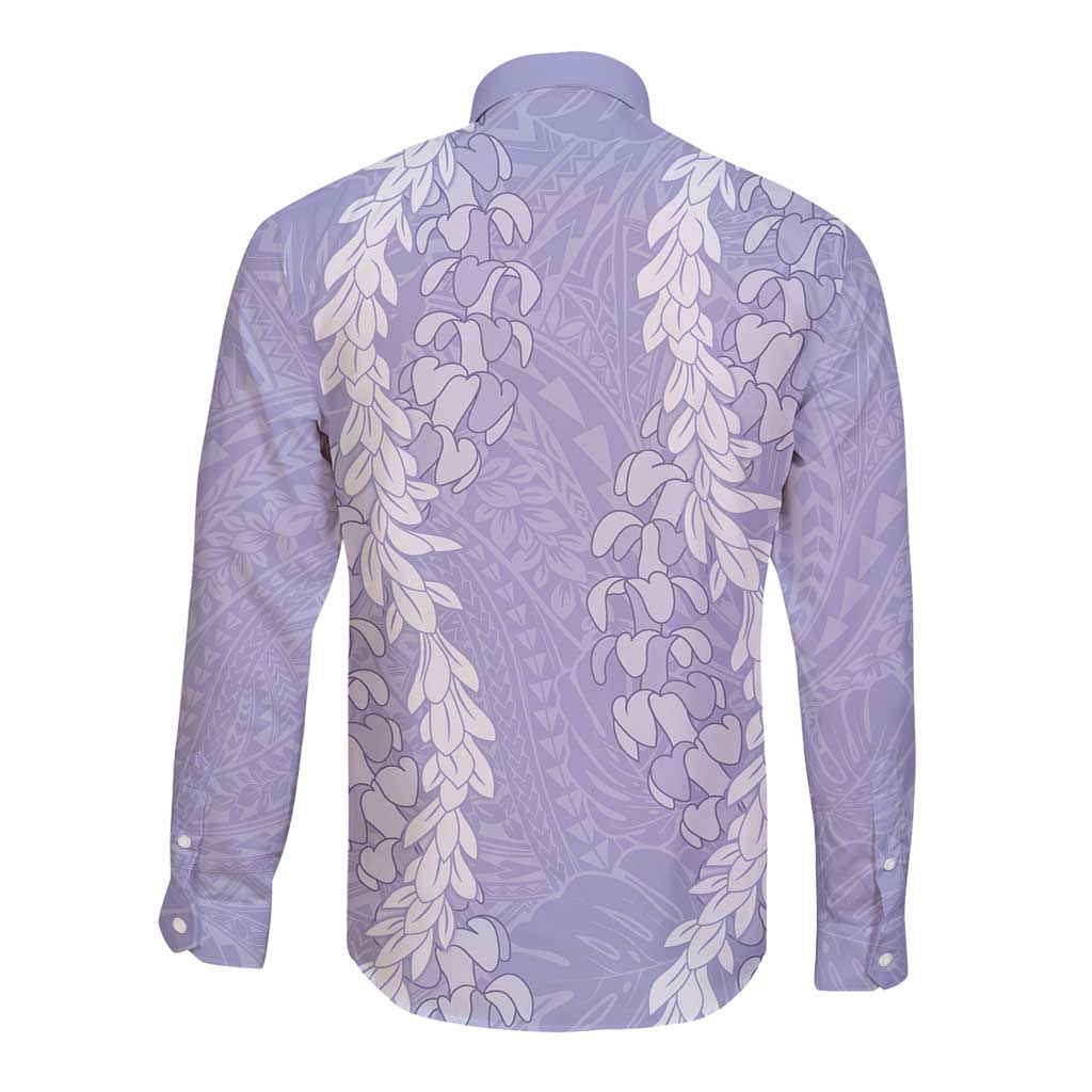 Puakenikeni and Maile Lei Long Sleeve Button Shirt Purple Double Strand Lei
