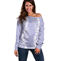 Puakenikeni and Maile Lei Off Shoulder Sweater Purple Double Strand Lei LT9 Women Purple - Polynesian Pride