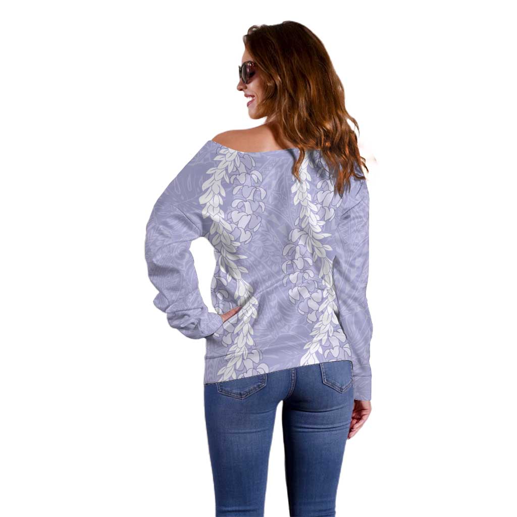Puakenikeni and Maile Lei Off Shoulder Sweater Purple Double Strand Lei LT9 - Polynesian Pride