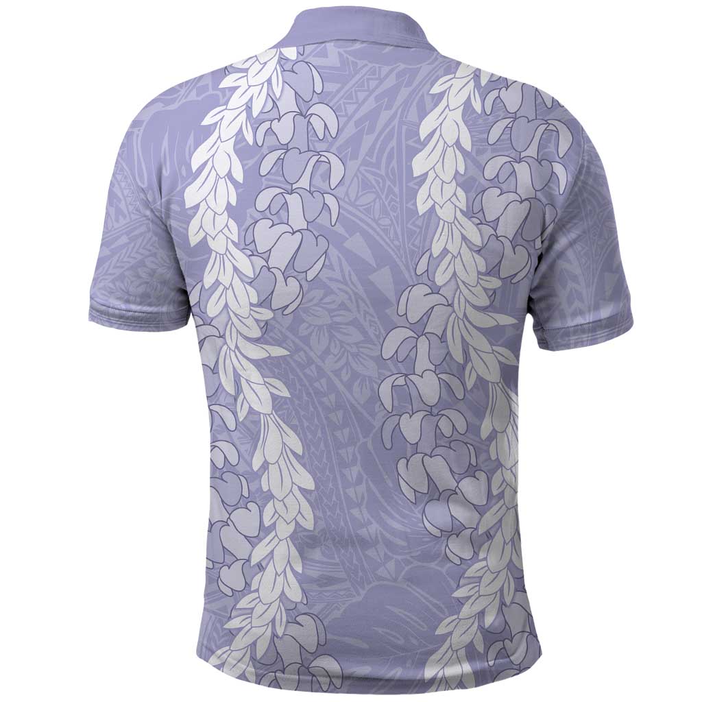 Puakenikeni and Maile Lei Polo Shirt Purple Double Strand Lei