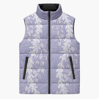 Puakenikeni and Maile Lei Sleeveless Puffer Jacket Purple Double Strand Lei LT9 Unisex Purple - Polynesian Pride