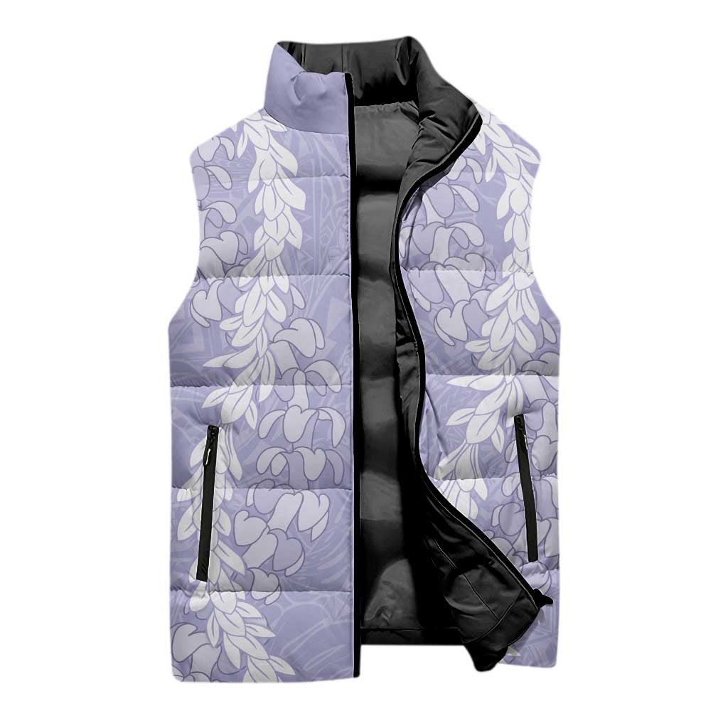 Puakenikeni and Maile Lei Sleeveless Puffer Jacket Purple Double Strand Lei LT9 - Polynesian Pride