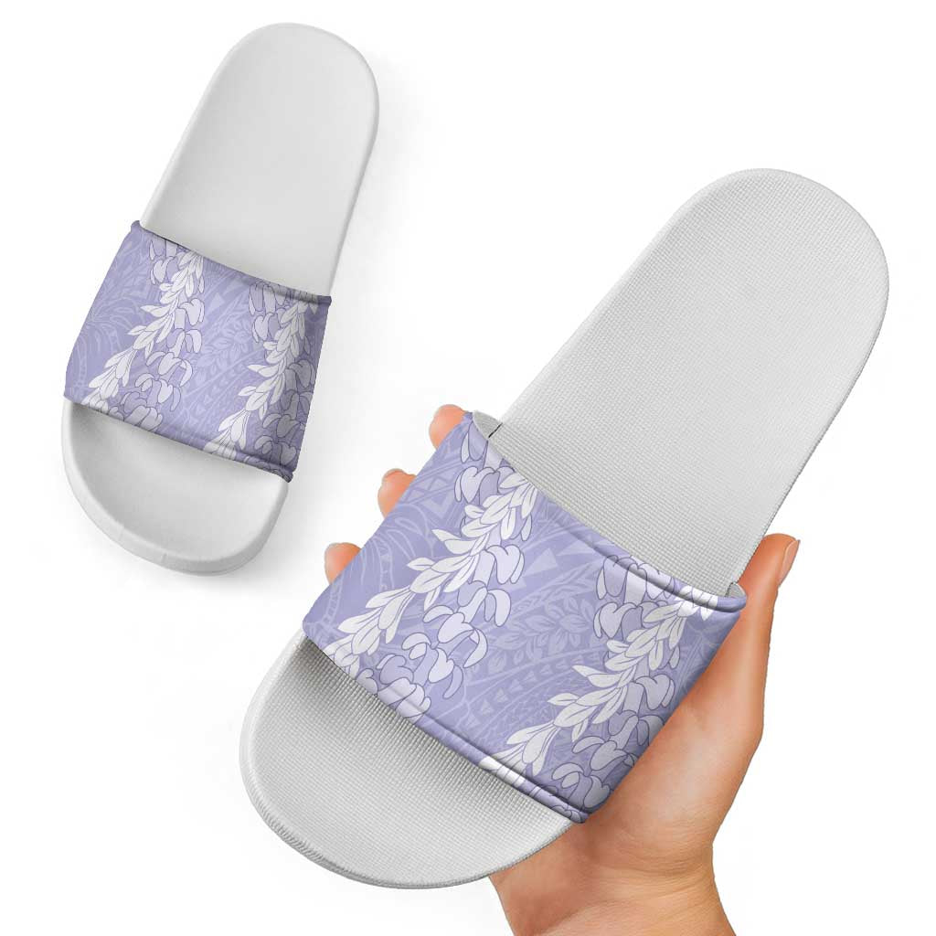 Puakenikeni and Maile Lei Slide Sandals Purple Double Strand Lei - Polynesian Pride