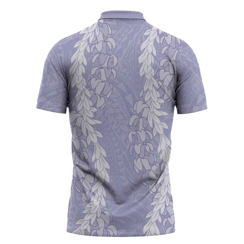 Puakenikeni and Maile Lei Zipper Polo Shirt Purple Double Strand Lei - Polynesian Pride