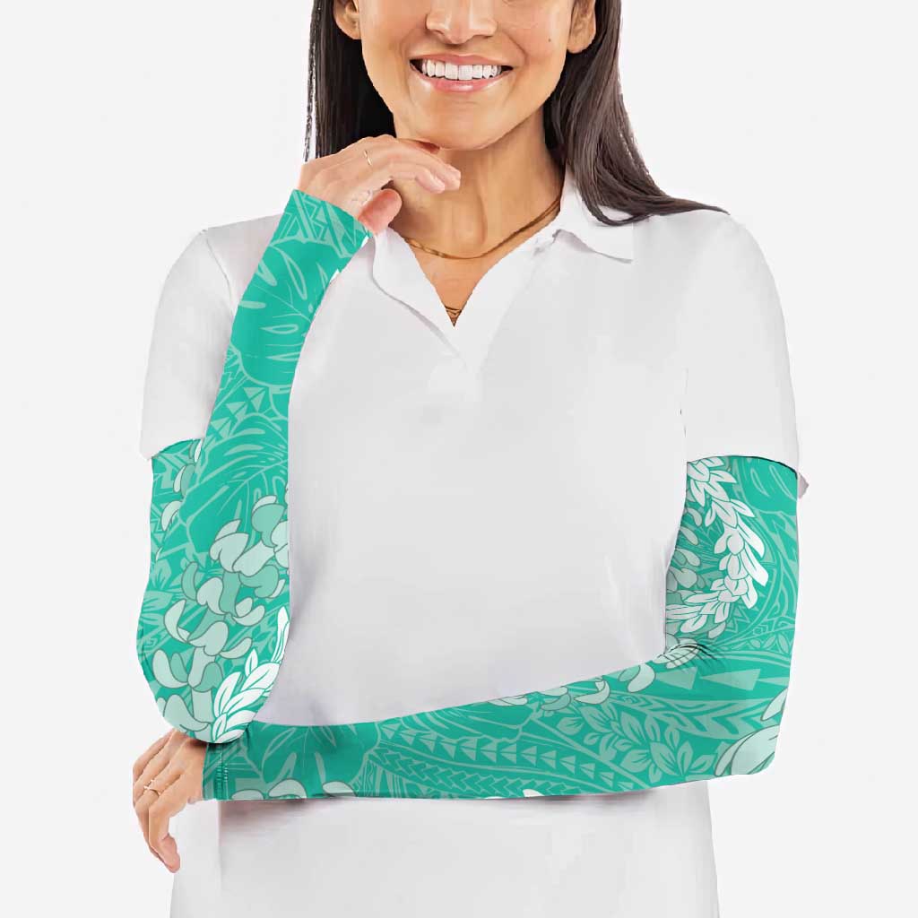 Puakenikeni and Maile Lei Arm Sleeves Sage Green Double Strand Lei - Polynesian Pride