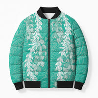 Puakenikeni and Maile Lei Bomber Puffer Jacket Sage Green Double Strand Lei - Polynesian Pride