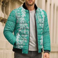Puakenikeni and Maile Lei Bomber Puffer Jacket Sage Green Double Strand Lei - Polynesian Pride