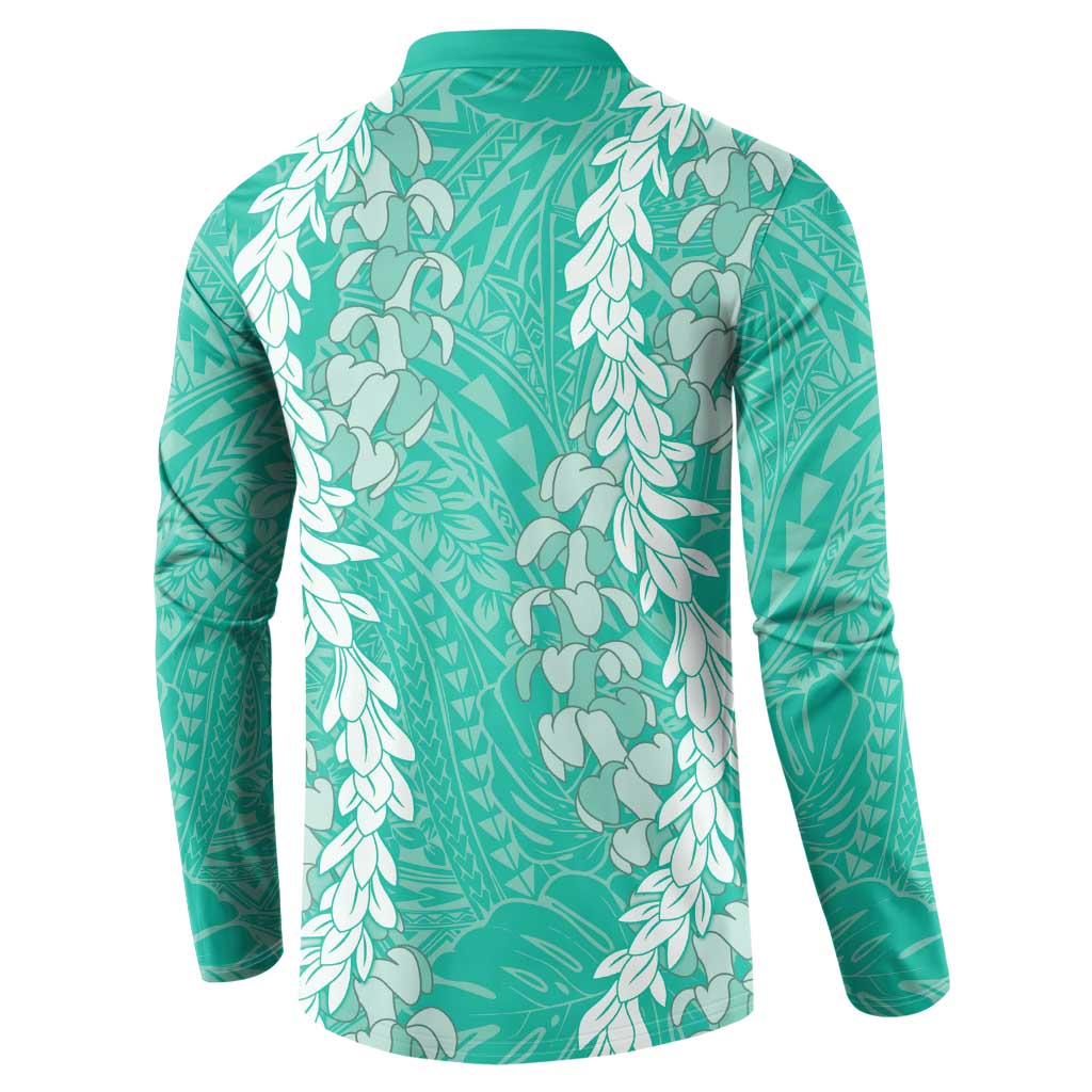 Puakenikeni and Maile Lei Button Sweatshirt Sage Green Double Strand Lei