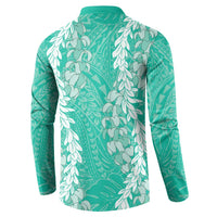 Puakenikeni and Maile Lei Button Sweatshirt Sage Green Double Strand Lei