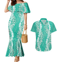 Puakenikeni and Maile Lei Couples Matching Mermaid Dress and Hawaiian Shirt Sage Green Double Strand Lei LT9 Sage Green - Polynesian Pride