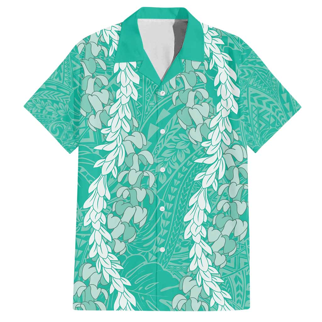 Puakenikeni and Maile Lei Family Matching Long Sleeve Bodycon Dress and Hawaiian Shirt Sage Green Double Strand Lei LT9 Dad's Shirt - Short Sleeve Sage Green - Polynesian Pride