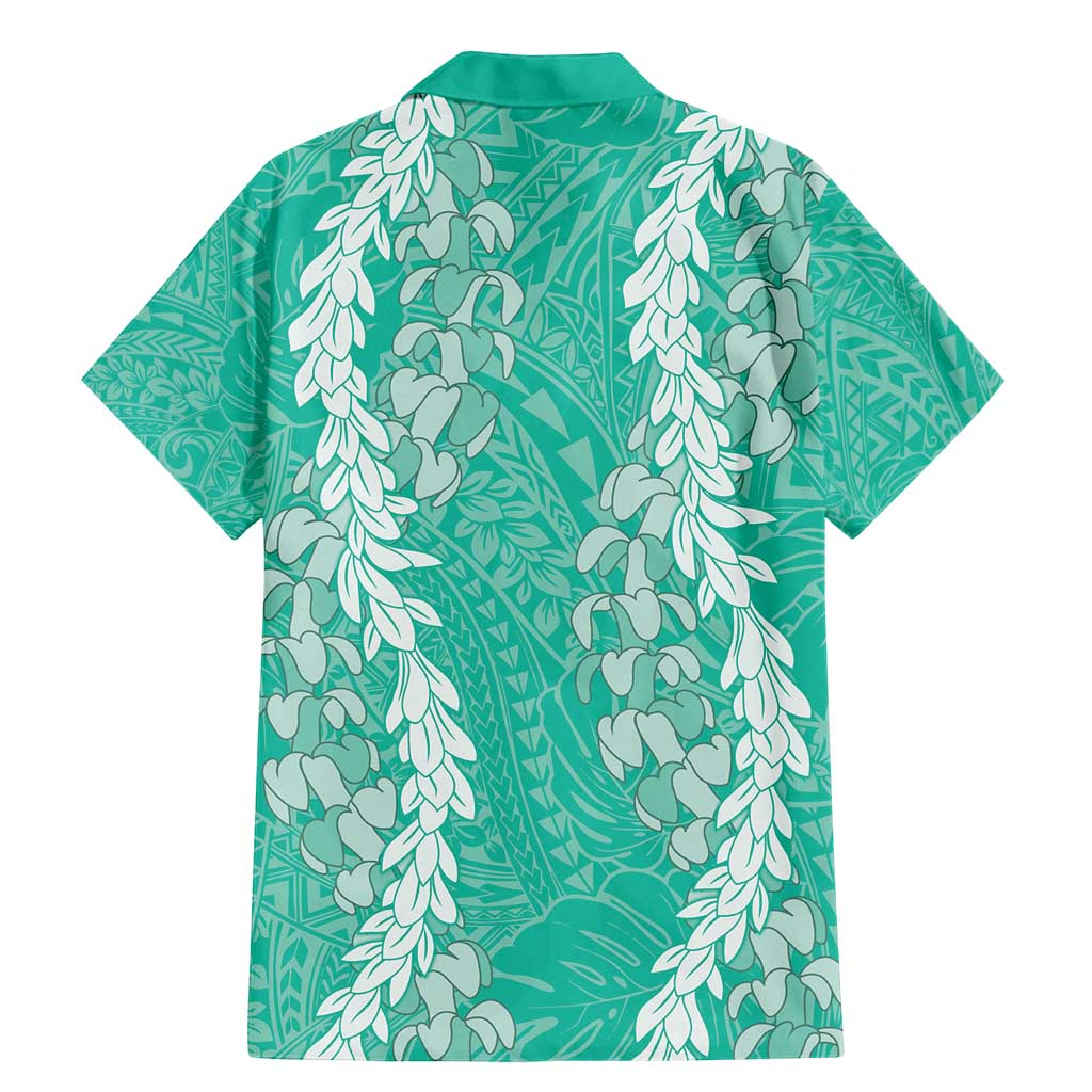 Puakenikeni and Maile Lei Family Matching Mermaid Dress and Hawaiian Shirt Sage Green Double Strand Lei LT9 - Polynesian Pride