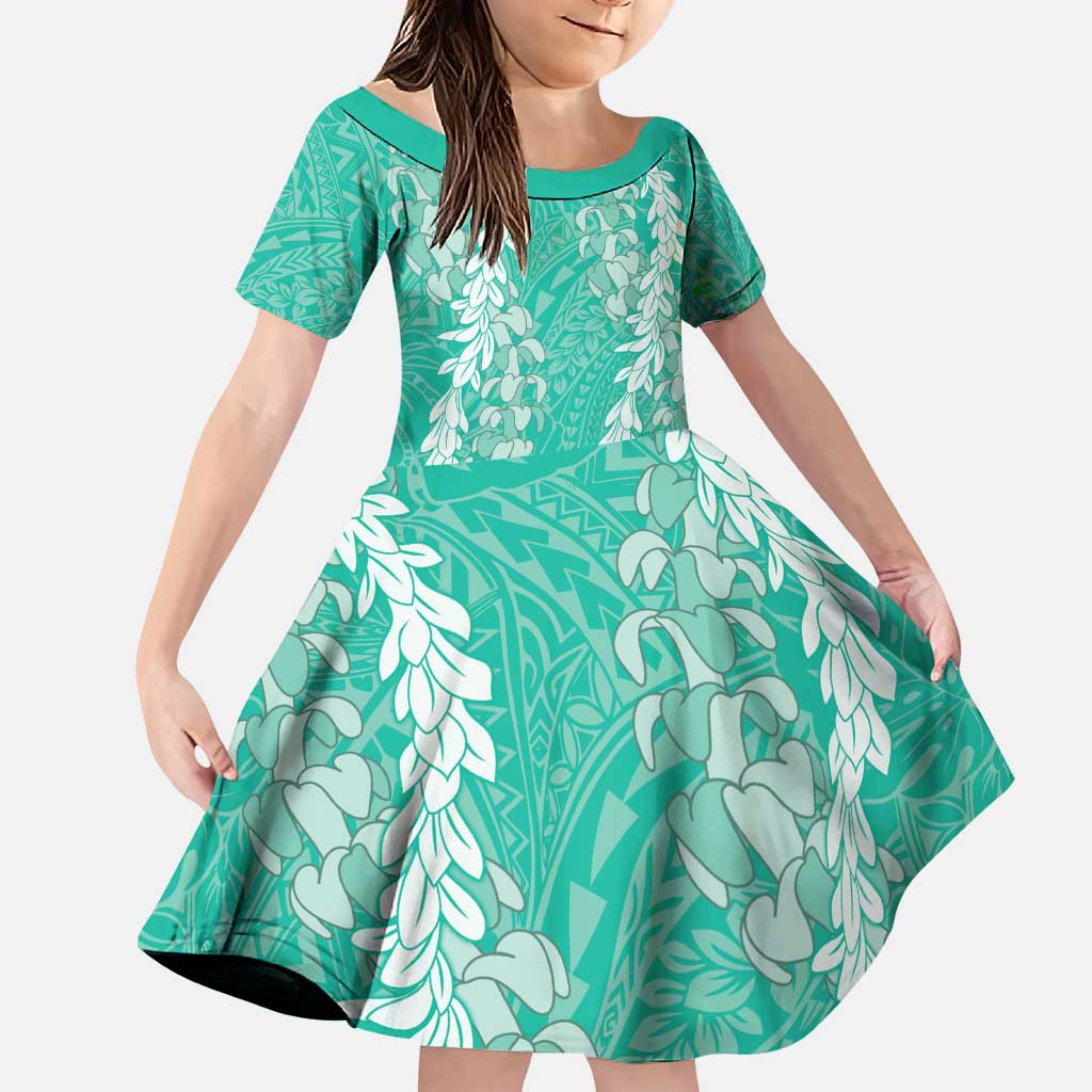 Puakenikeni and Maile Lei Family Matching Puletasi and Hawaiian Shirt Sage Green Double Strand Lei LT9 Daughter's Dress Sage Green - Polynesian Pride