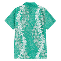 Puakenikeni and Maile Lei Family Matching Puletasi and Hawaiian Shirt Sage Green Double Strand Lei LT9 - Polynesian Pride