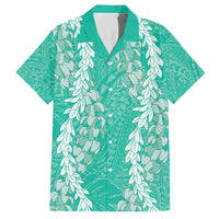 Puakenikeni and Maile Lei Family Matching Short Sleeve Bodycon Dress and Hawaiian Shirt Sage Green Double Strand Lei LT9 Dad's Shirt - Short Sleeve Sage Green - Polynesian Pride