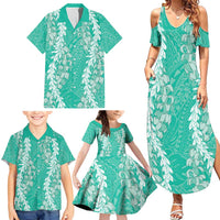 Puakenikeni and Maile Lei Family Matching Summer Maxi Dress and Hawaiian Shirt Sage Green Double Strand Lei LT9 - Polynesian Pride
