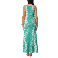 Puakenikeni and Maile Lei Family Matching Tank Maxi Dress and Hawaiian Shirt Sage Green Double Strand Lei LT9 - Polynesian Pride
