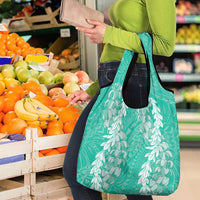 Puakenikeni and Maile Lei Grocery Bag Sage Green Double Strand Lei
