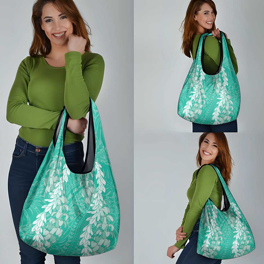 Puakenikeni and Maile Lei Grocery Bag Sage Green Double Strand Lei