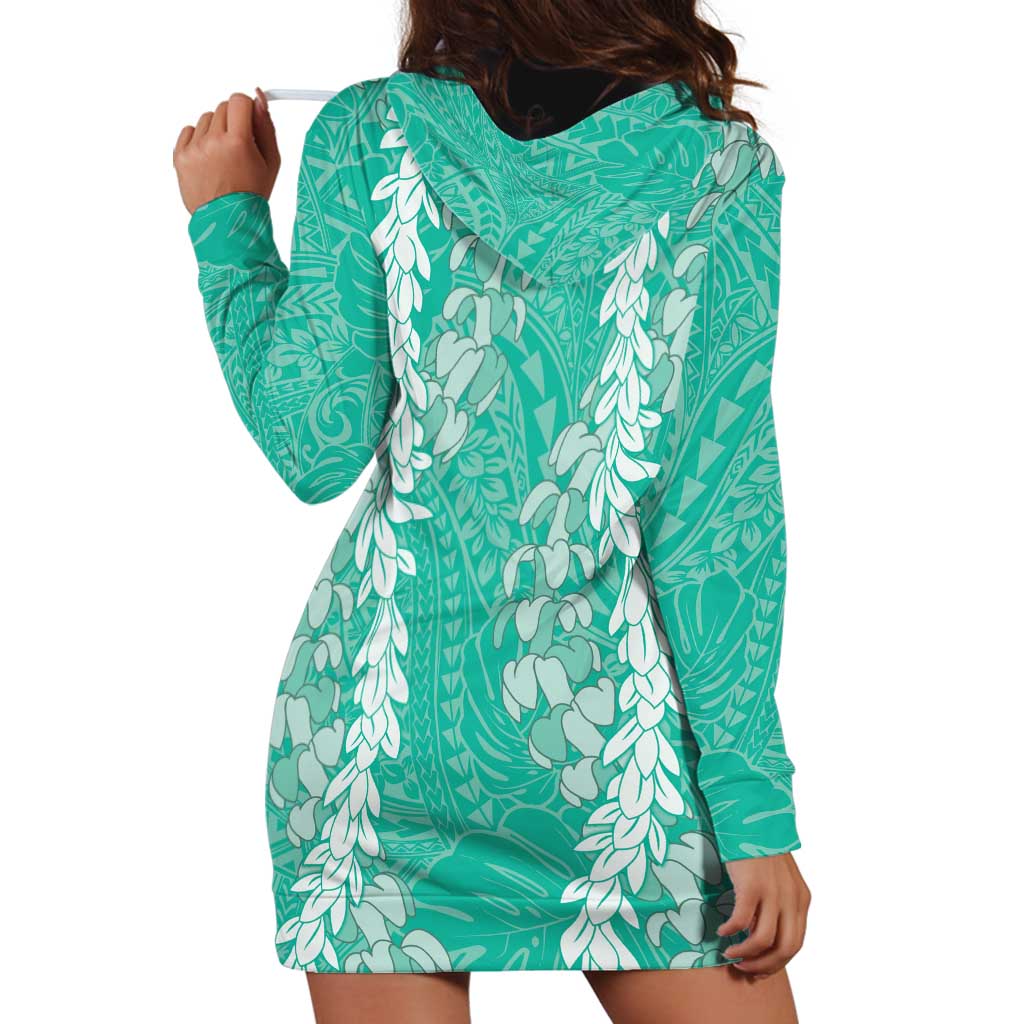 Puakenikeni and Maile Lei Hoodie Dress Sage Green Double Strand Lei