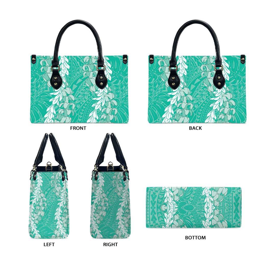 Puakenikeni and Maile Lei Leather Bag Sage Green Double Strand Lei LT9 - Polynesian Pride