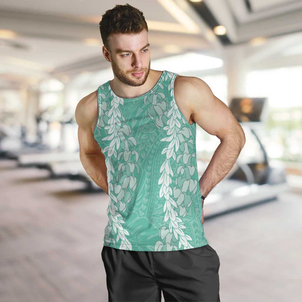 Puakenikeni and Maile Lei Men Tank Top Sage Green Double Strand Lei