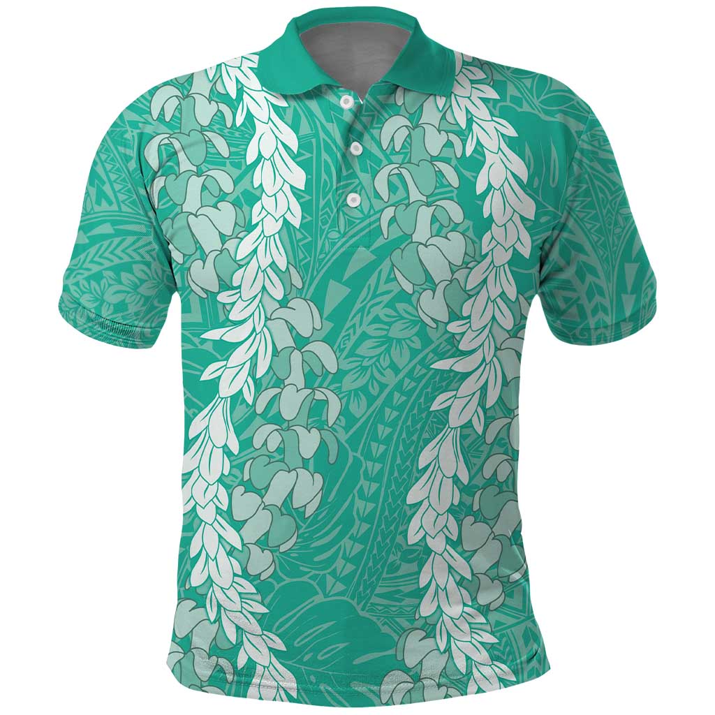 Puakenikeni and Maile Lei Polo Shirt Sage Green Double Strand Lei