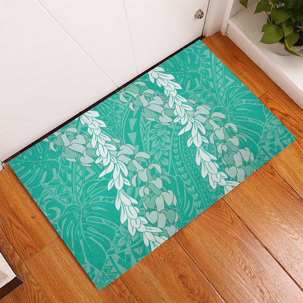 Puakenikeni and Maile Lei Rubber Doormat Sage Green Double Strand Lei