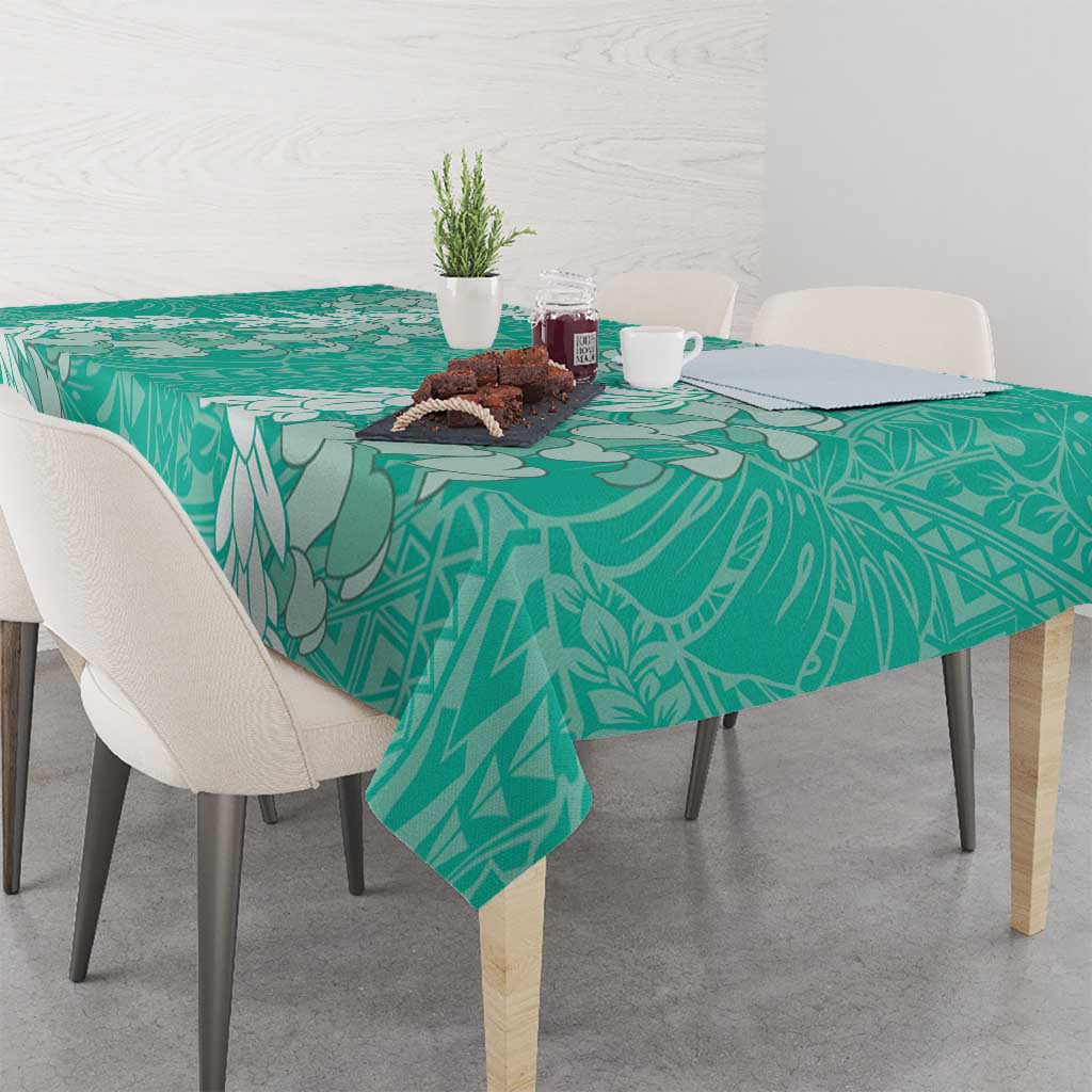 Puakenikeni and Maile Lei Tablecloth Sage Green Double Strand Lei