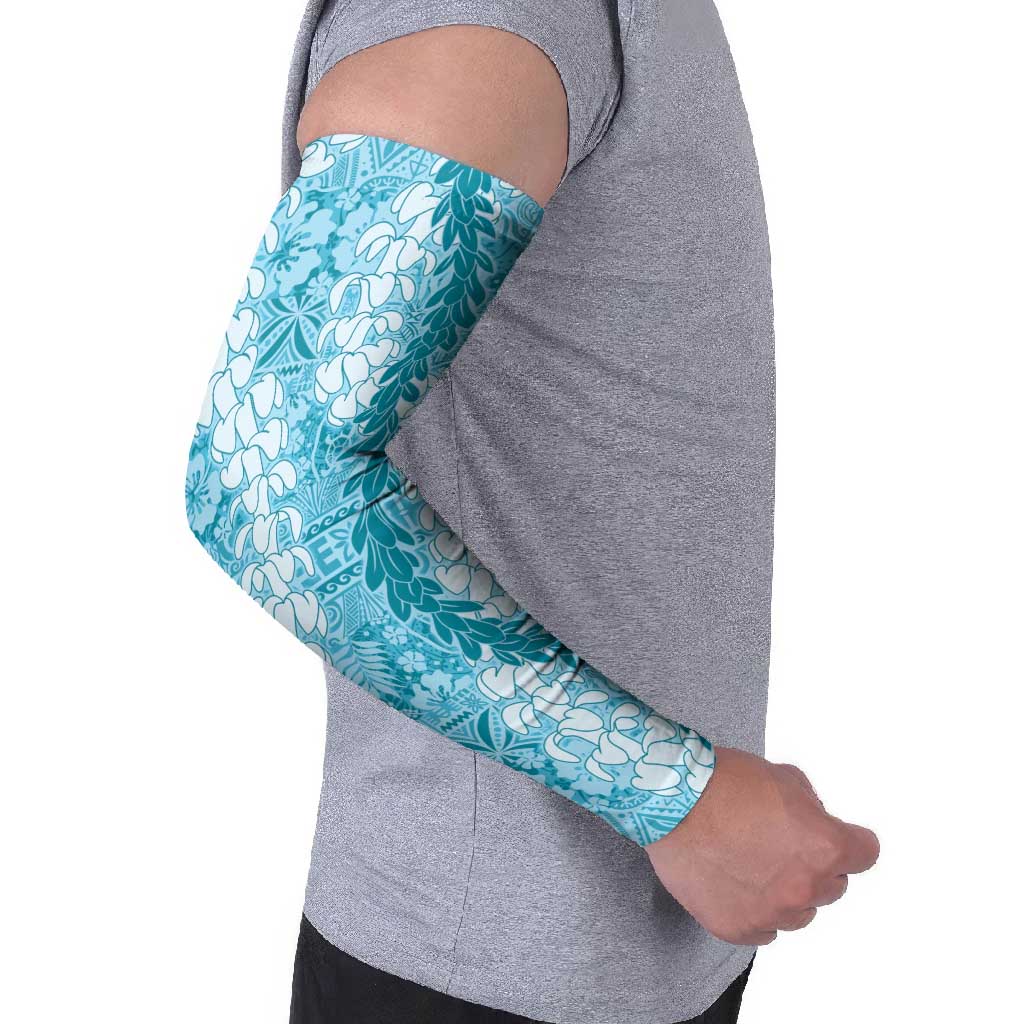 Blue Puakenikeni and Maile Lei Arm Sleeves Hawaiian Style Tribal Tapa Double Strand Lei - Polynesian Pride