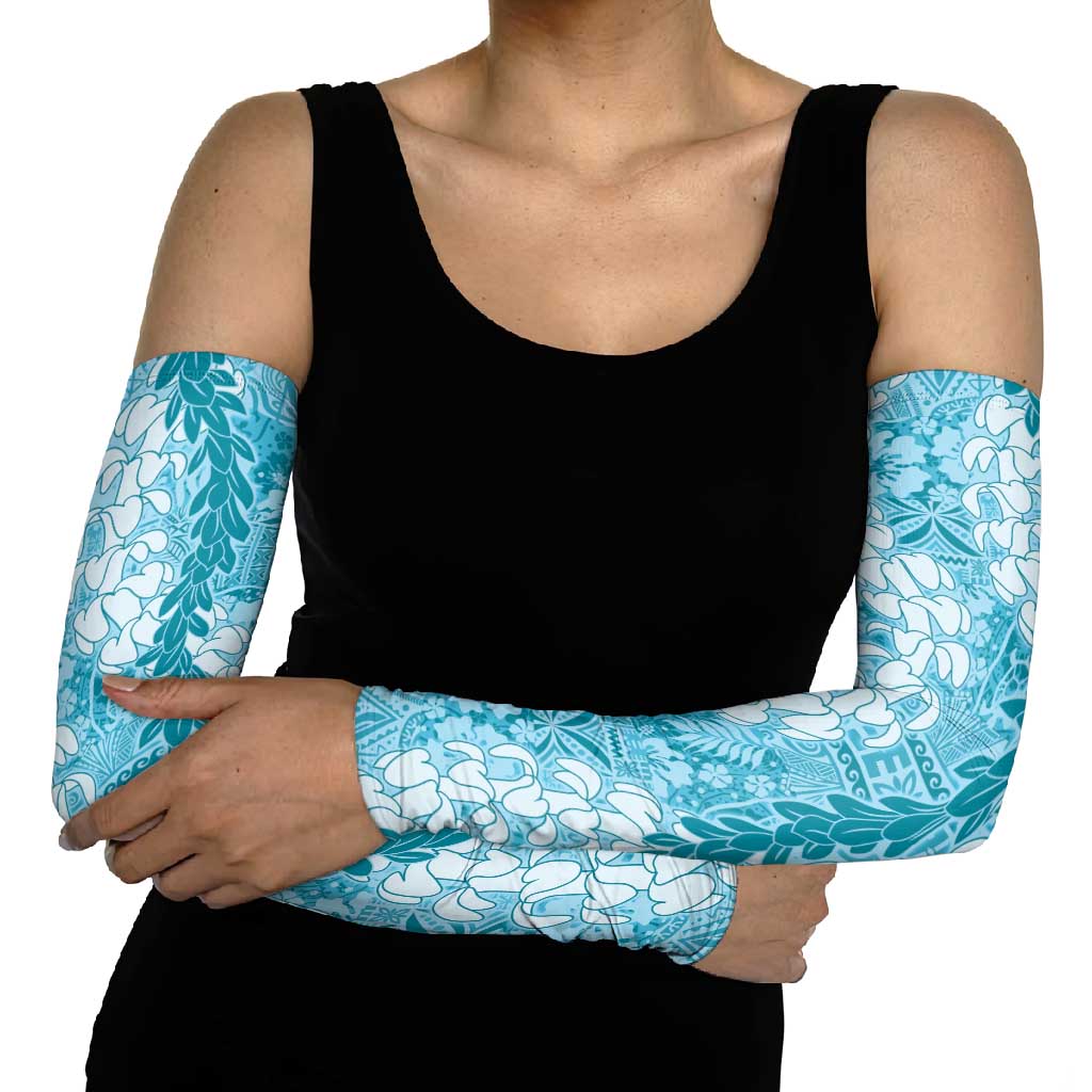 Blue Puakenikeni and Maile Lei Arm Sleeves Hawaiian Style Tribal Tapa Double Strand Lei - Polynesian Pride