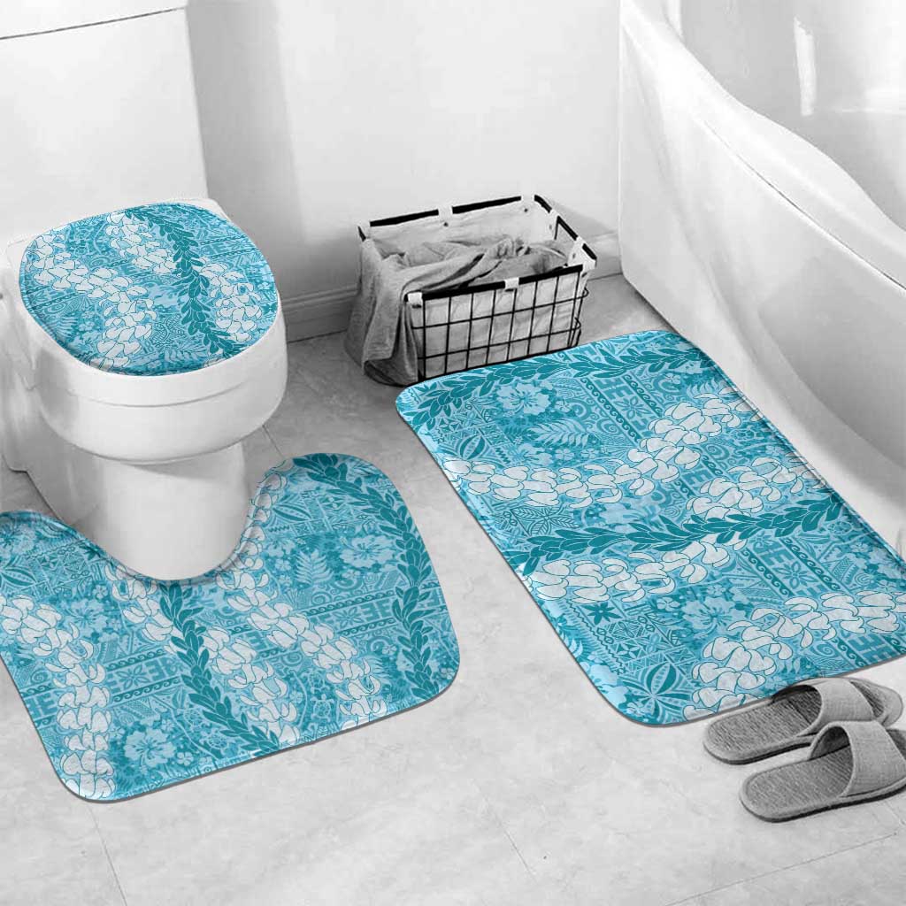 Blue Puakenikeni and Maile Lei Bathroom Set Hawaiian Style Tribal Tapa Double Strand Lei - Polynesian Pride