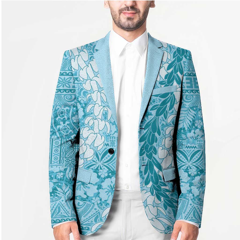 Blue Puakenikeni and Maile Lei Blazer Hawaiian Style Tribal Tapa Double Strand Lei - Polynesian Pride