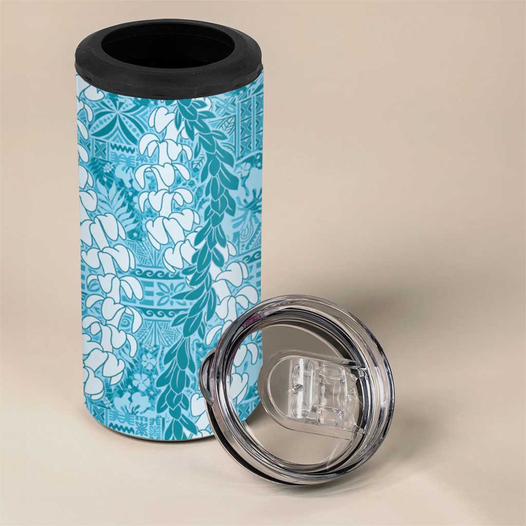Blue Puakenikeni and Maile Lei 4 in 1 Can Cooler Tumbler Hawaiian Style Tribal Tapa Double Strand Lei LT9 - Polynesian Pride