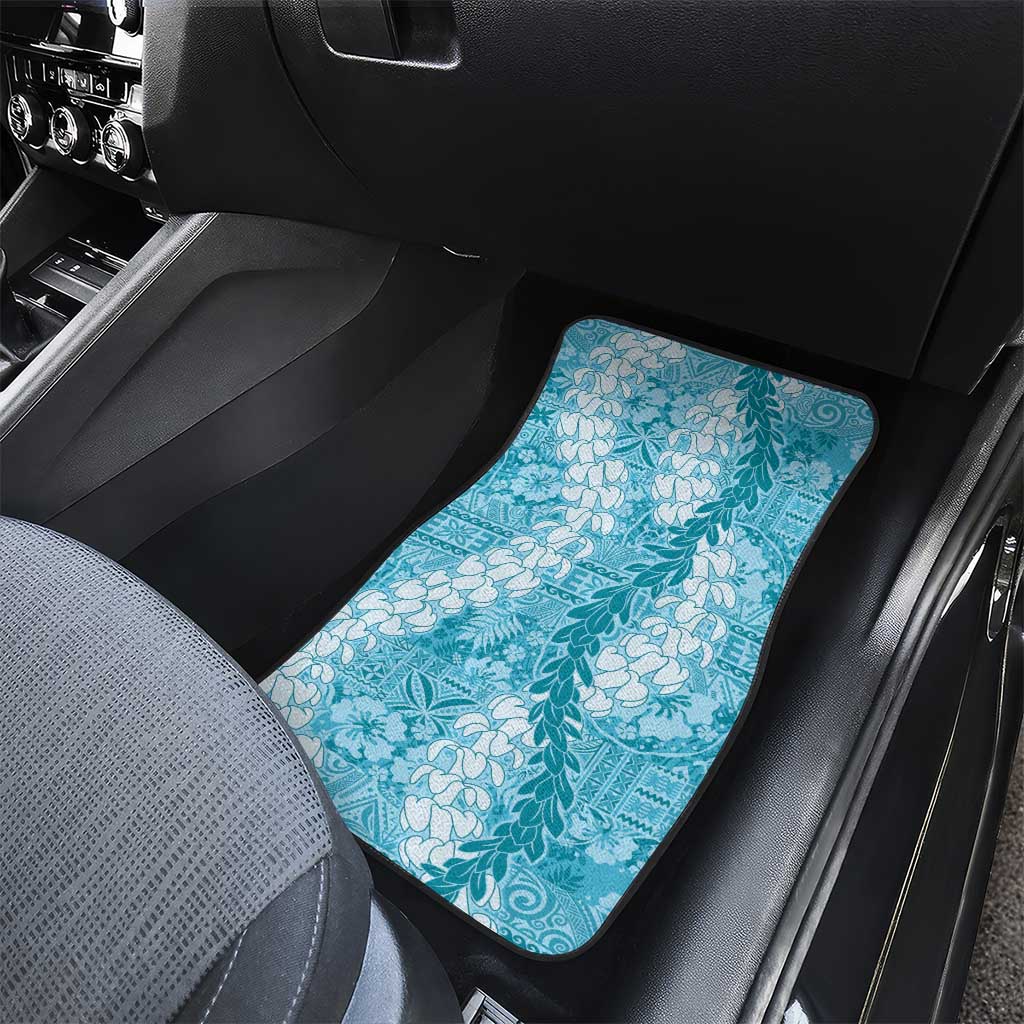 Blue Puakenikeni and Maile Lei Car Mats Hawaiian Style Tribal Tapa Double Strand Lei