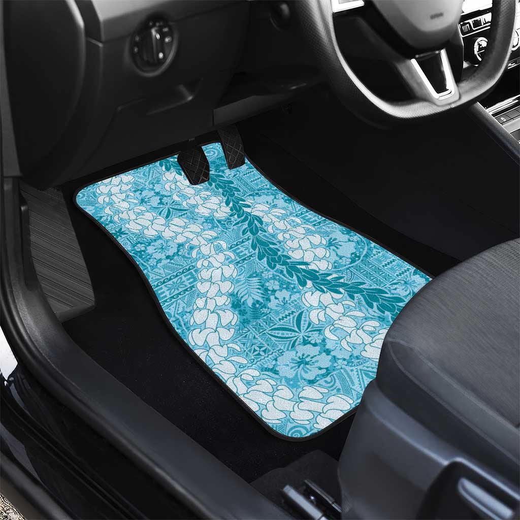 Blue Puakenikeni and Maile Lei Car Mats Hawaiian Style Tribal Tapa Double Strand Lei