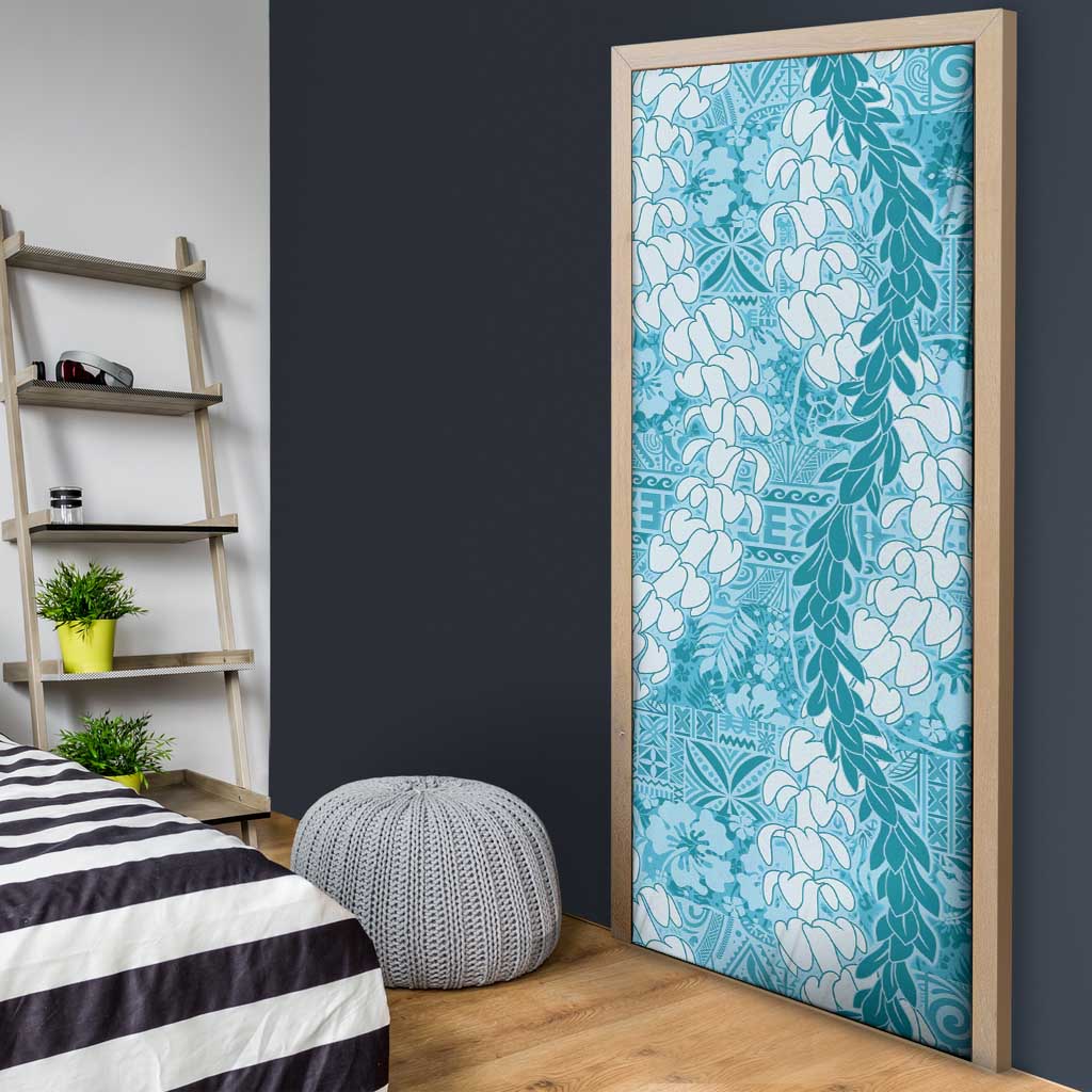 Blue Puakenikeni and Maile Lei Door Cover Hawaiian Style Tribal Tapa Double Strand Lei - Polynesian Pride