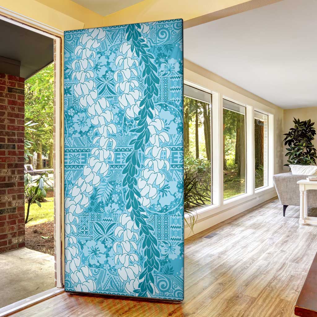 Blue Puakenikeni and Maile Lei Door Cover Hawaiian Style Tribal Tapa Double Strand Lei - Polynesian Pride