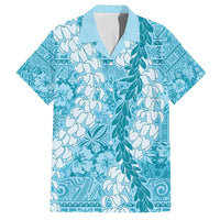 Blue Puakenikeni and Maile Lei Family Matching Long Sleeve Bodycon Dress and Hawaiian Shirt Hawaiian Style Tribal Tapa Double Strand Lei LT9 Dad's Shirt - Short Sleeve Blue - Polynesian Pride