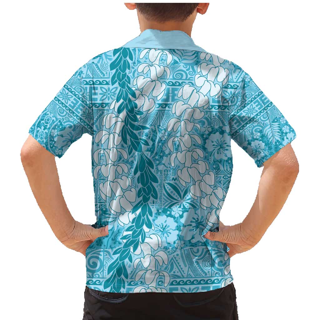Blue Puakenikeni and Maile Lei Family Matching Mermaid Dress and Hawaiian Shirt Hawaiian Style Tribal Tapa Double Strand Lei LT9 - Polynesian Pride