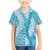 Blue Puakenikeni and Maile Lei Family Matching Mermaid Dress and Hawaiian Shirt Hawaiian Style Tribal Tapa Double Strand Lei LT9 Son's Shirt Blue - Polynesian Pride