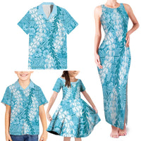 Blue Puakenikeni and Maile Lei Family Matching Tank Maxi Dress and Hawaiian Shirt Hawaiian Style Tribal Tapa Double Strand Lei LT9 - Polynesian Pride