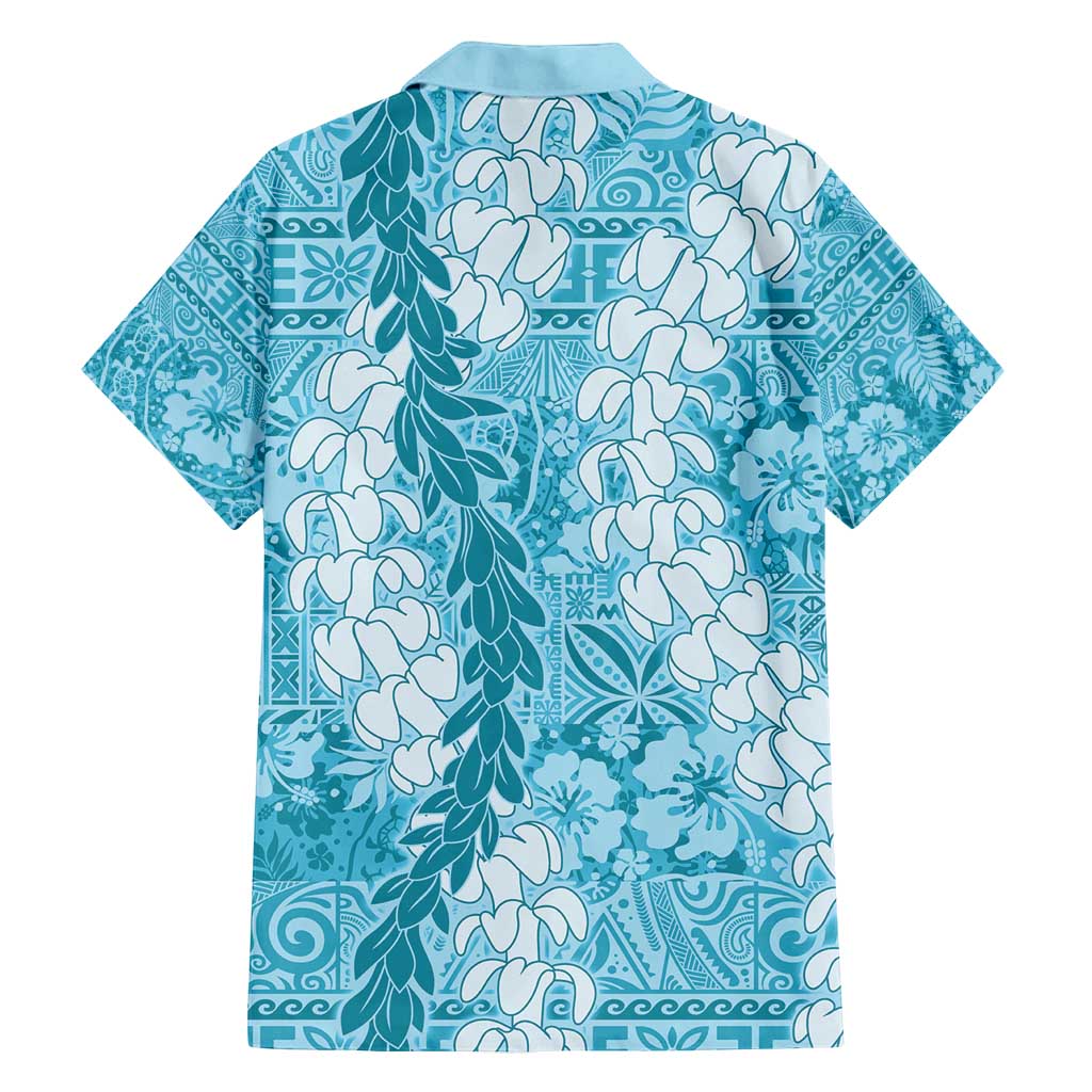 Blue Puakenikeni and Maile Lei Family Matching Tank Maxi Dress and Hawaiian Shirt Hawaiian Style Tribal Tapa Double Strand Lei LT9 - Polynesian Pride