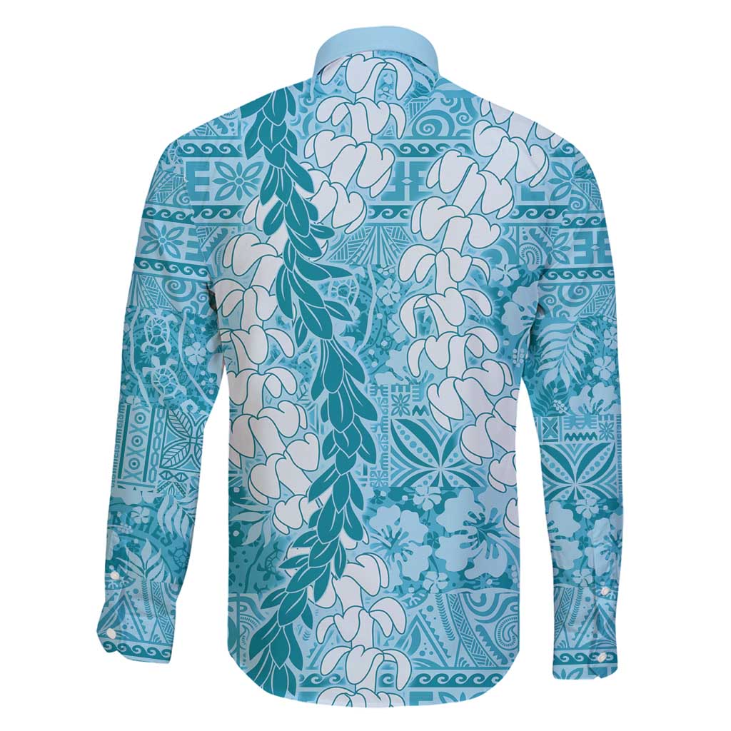 Blue Puakenikeni and Maile Lei Family Matching Tank Maxi Dress and Hawaiian Shirt Hawaiian Style Tribal Tapa Double Strand Lei LT9 - Polynesian Pride