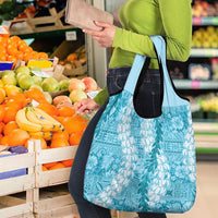 Blue Puakenikeni and Maile Lei Grocery Bag Hawaiian Style Tribal Tapa Double Strand Lei