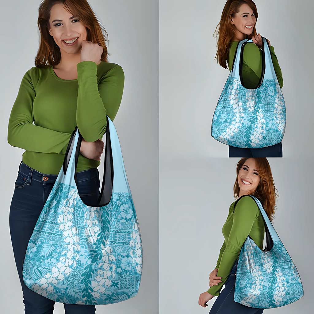 Blue Puakenikeni and Maile Lei Grocery Bag Hawaiian Style Tribal Tapa Double Strand Lei
