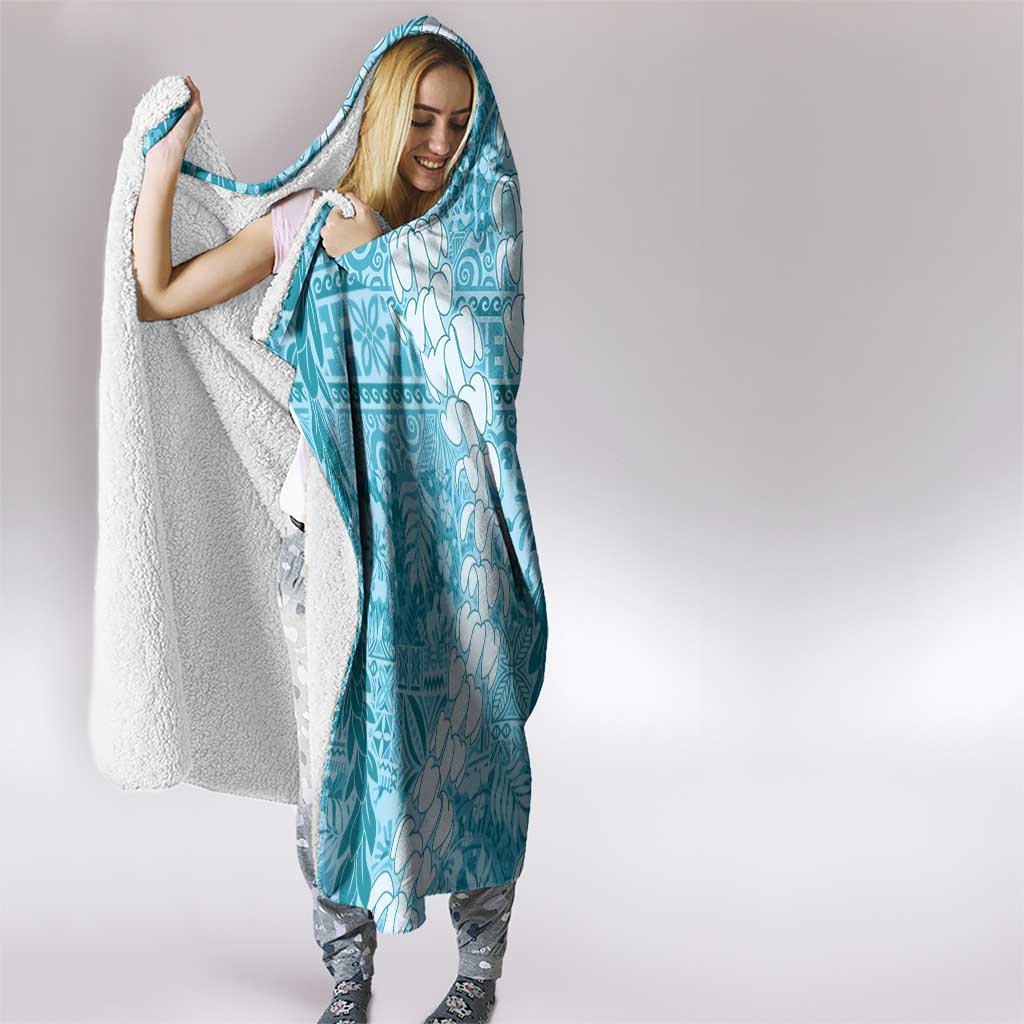 Blue Puakenikeni and Maile Lei Hooded Blanket Hawaiian Style Tribal Tapa Double Strand Lei