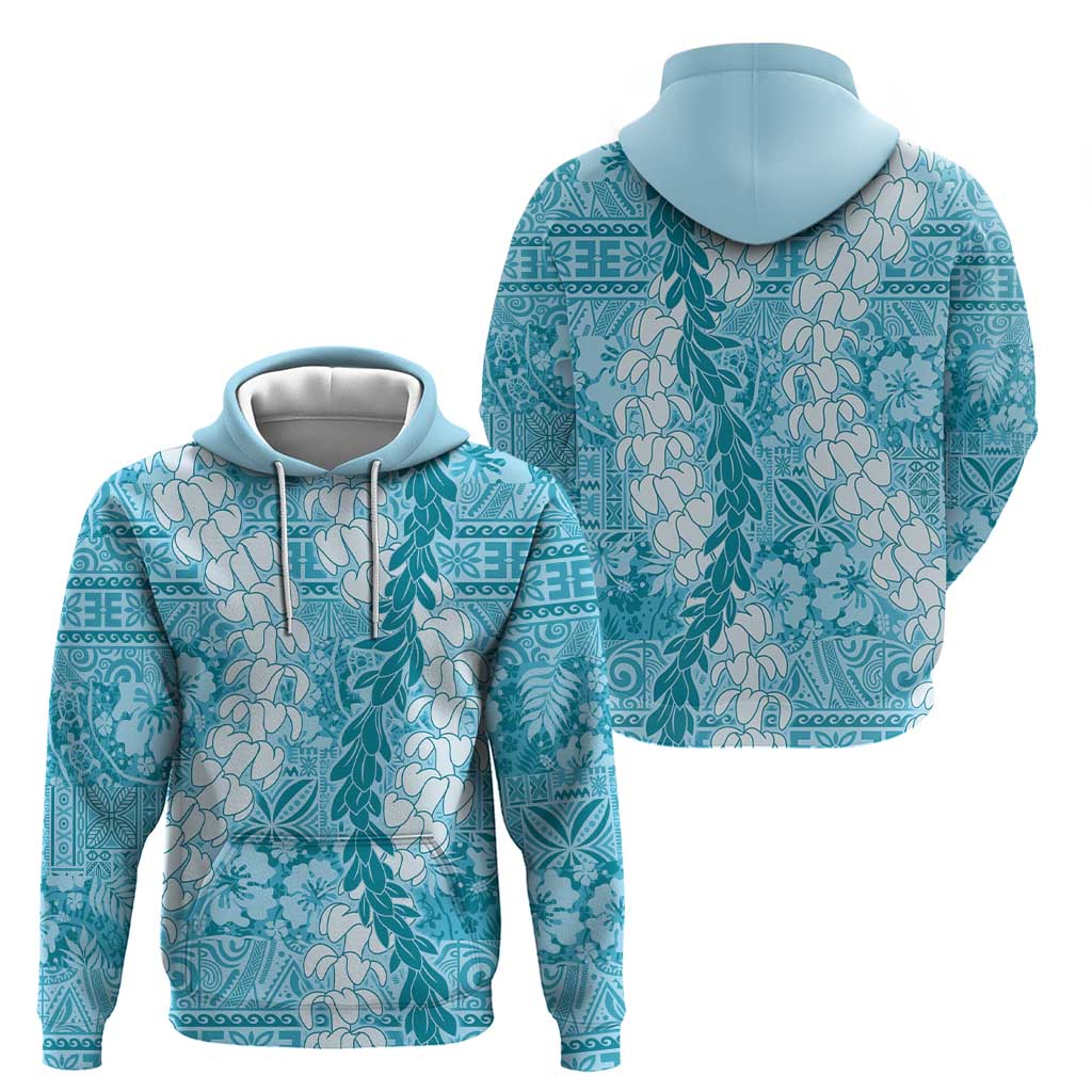 Blue Puakenikeni and Maile Lei Hoodie Hawaiian Style Tribal Tapa Double Strand Lei
